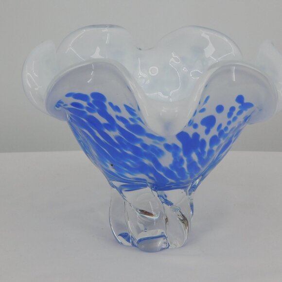Royal Gallery Handcrafted Blue Console Crystal Bowl 1999 Federated Dept Stores - Picture 3 of 8